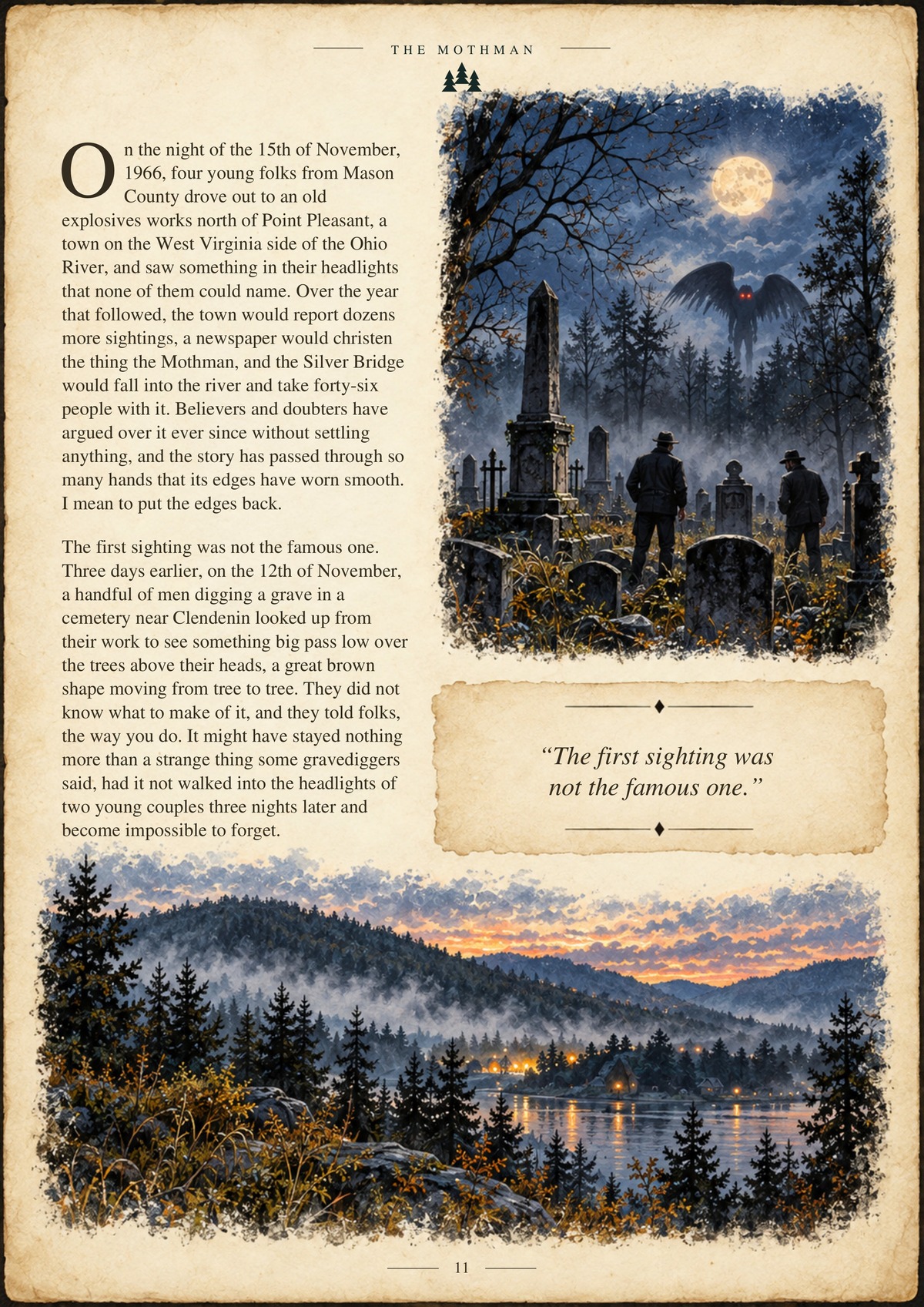 Illustrated page from Chapter One, The Mothman